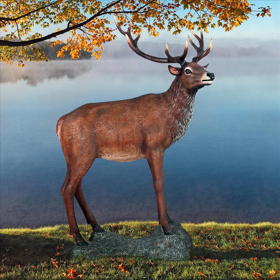 Grande-Scale Red Deer Buck Statue with Base