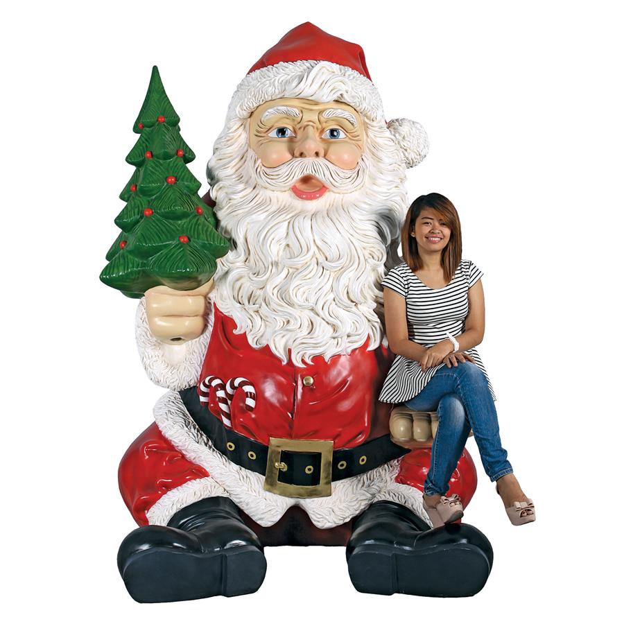 Giant Sitting Santa Claus Statue with Photo Op Hand Seat