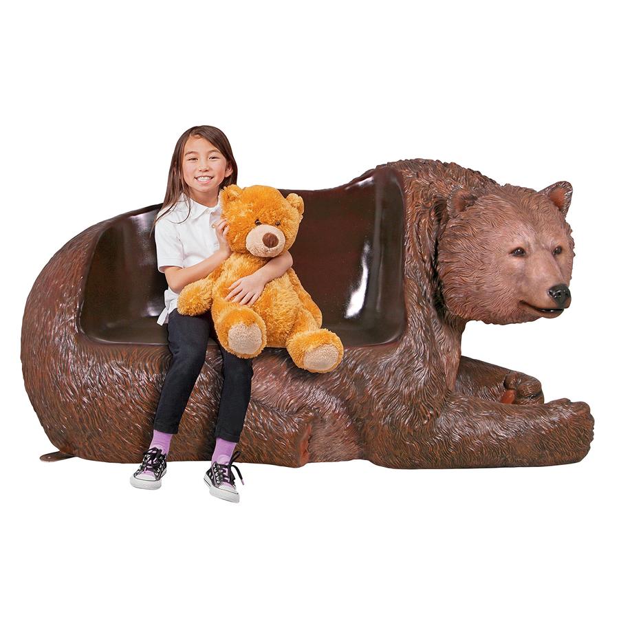Brawny Grizzly Bear Bench Sculpture