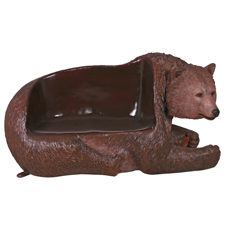 Brawny Grizzly Bear Bench Sculpture