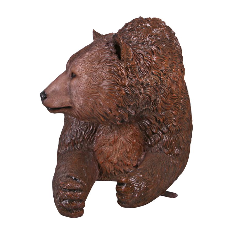 Brawny Grizzly Bear Bench Sculpture