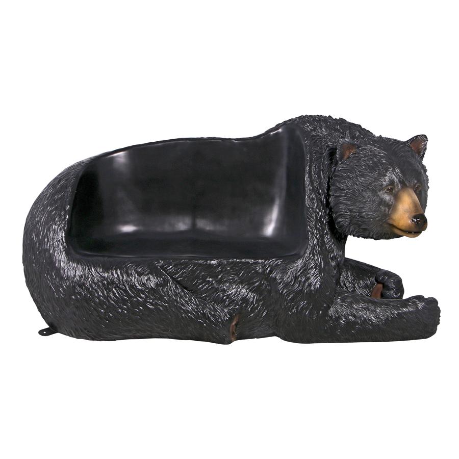 Brawny Black Bear Bench Sculpture