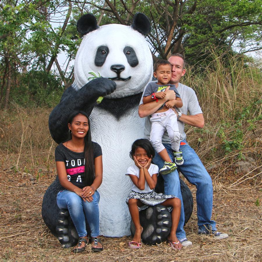 Fantong Oversized Giant Panda Bear Statue with Photo Op Paw Seat