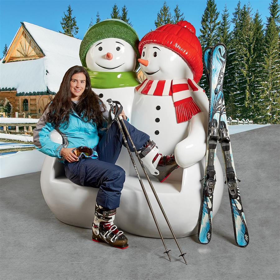 Powder Pals Holiday Snowman Photo Op Sculptural Bench