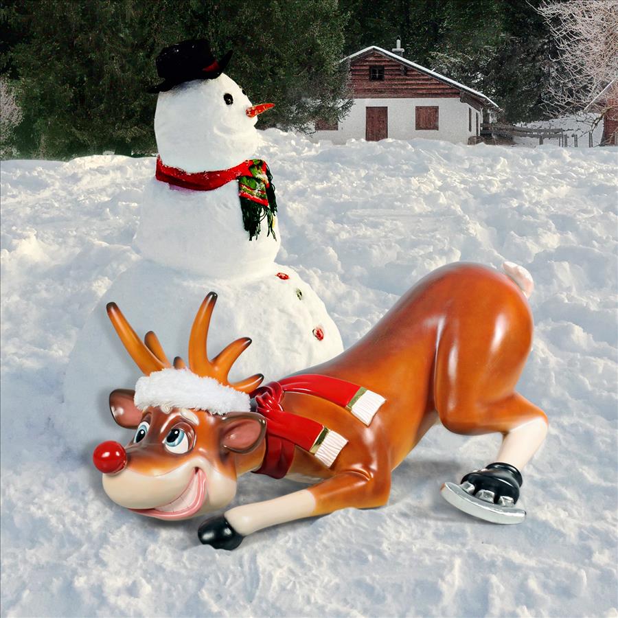 Slip-Slider Santa's Red-Nosed Christmas Reindeer Statue