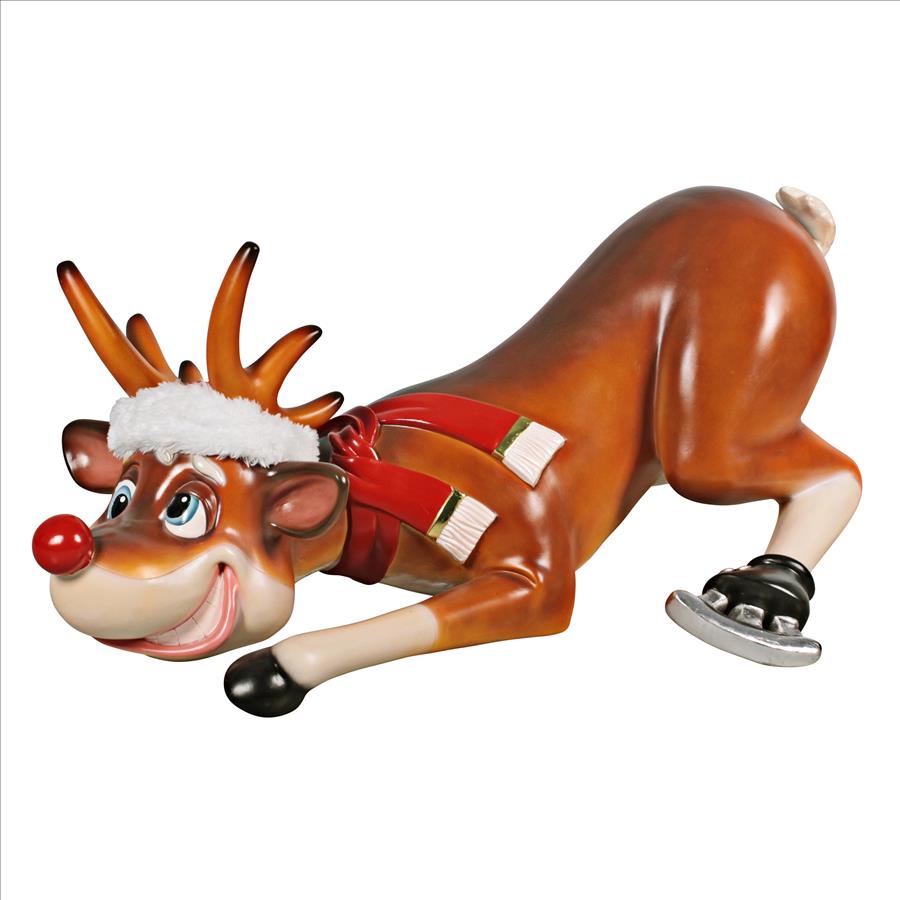 Slip-Slider Santa's Red-Nosed Christmas Reindeer Statue