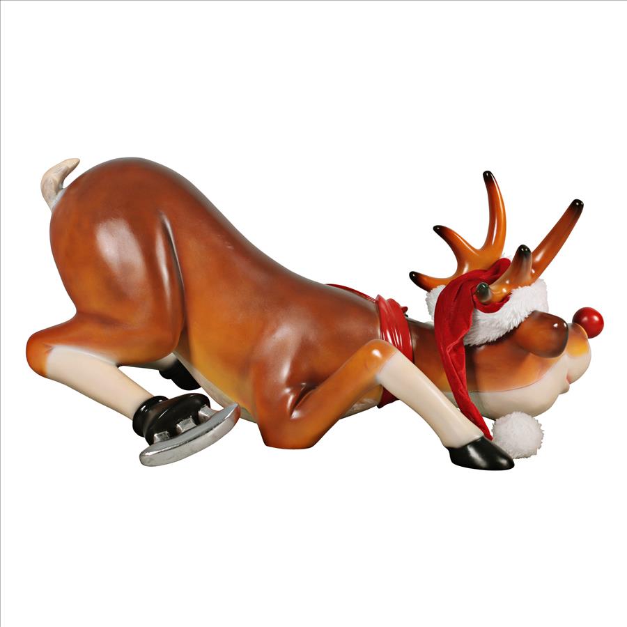 Slip-Slider Santa's Red-Nosed Christmas Reindeer Statue