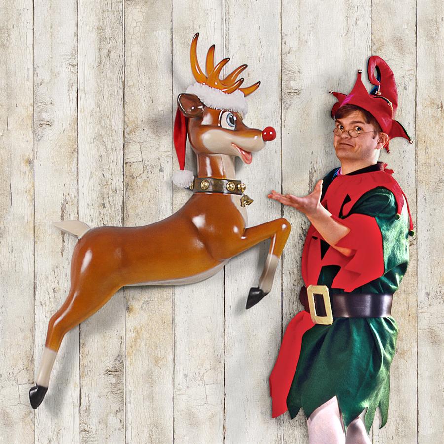 Santa's Red-Nosed Christmas Reindeer Wall Sculpture