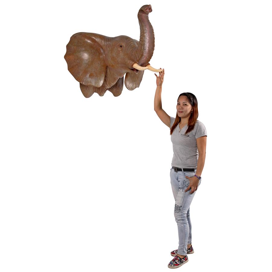 Exotic African Elephant Trophy Head Wall Mount Sculpture