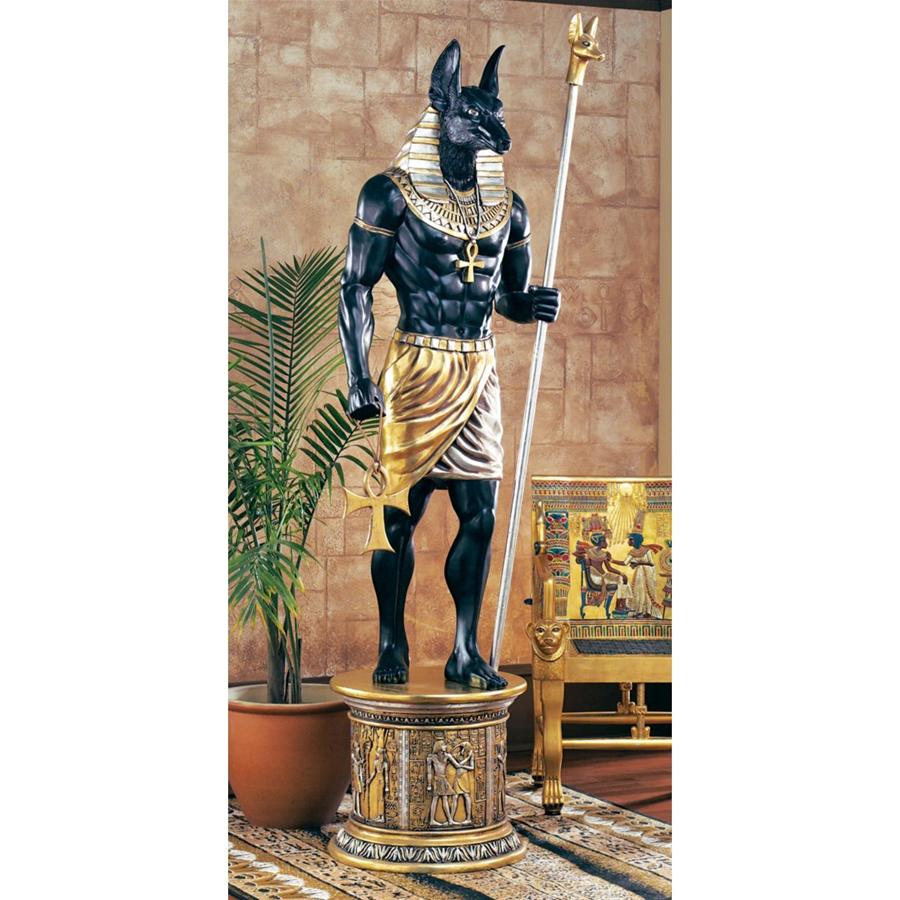 The Egyptian Grand Ruler Collection: Life-Size Anubis Statue atop a Temple Column Mount