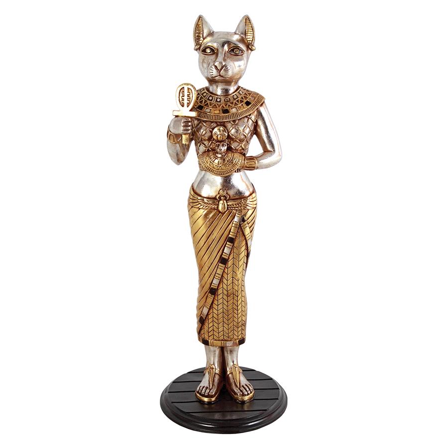 Egyptian Cat Goddess Bastet Statue with Royal Ankh