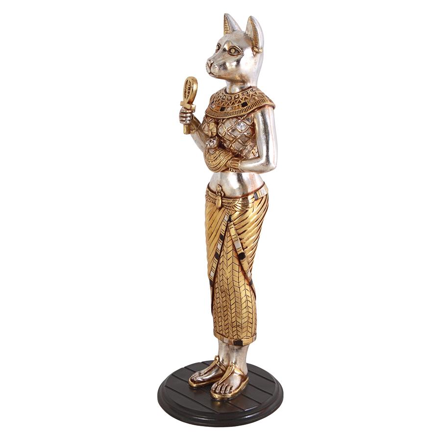 Egyptian Cat Goddess Bastet Statue with Royal Ankh