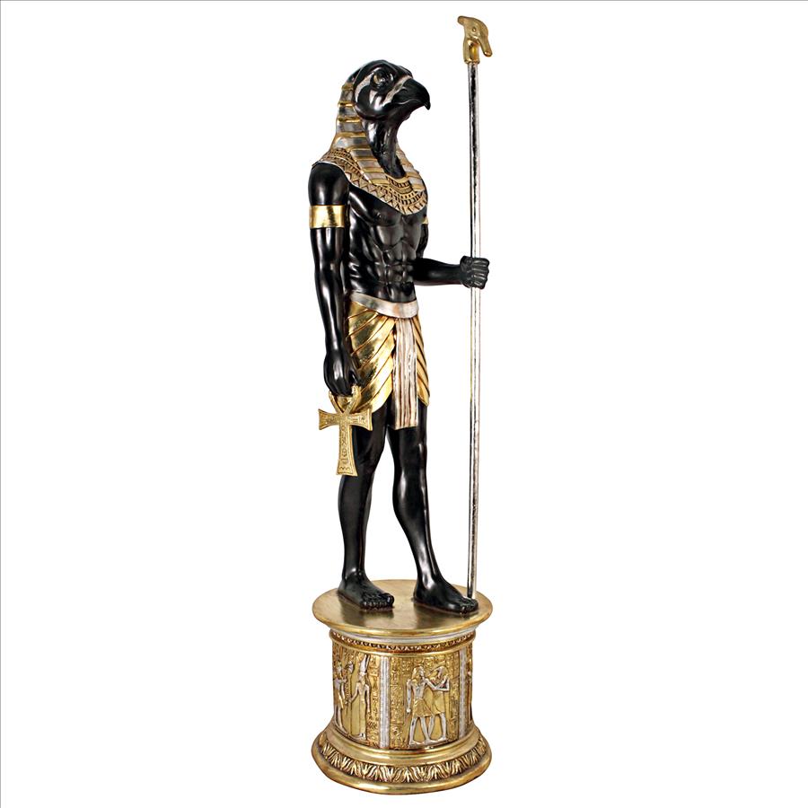 The Egyptian Grand Ruler Collection: Life-Size Horus Statue atop a Temple Column Mount