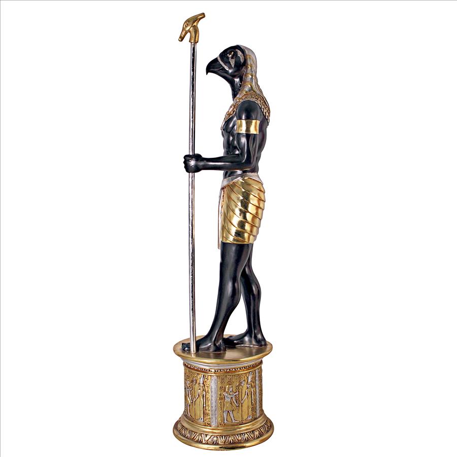 The Egyptian Grand Ruler Collection: Life-Size Horus Statue atop a Temple Column Mount