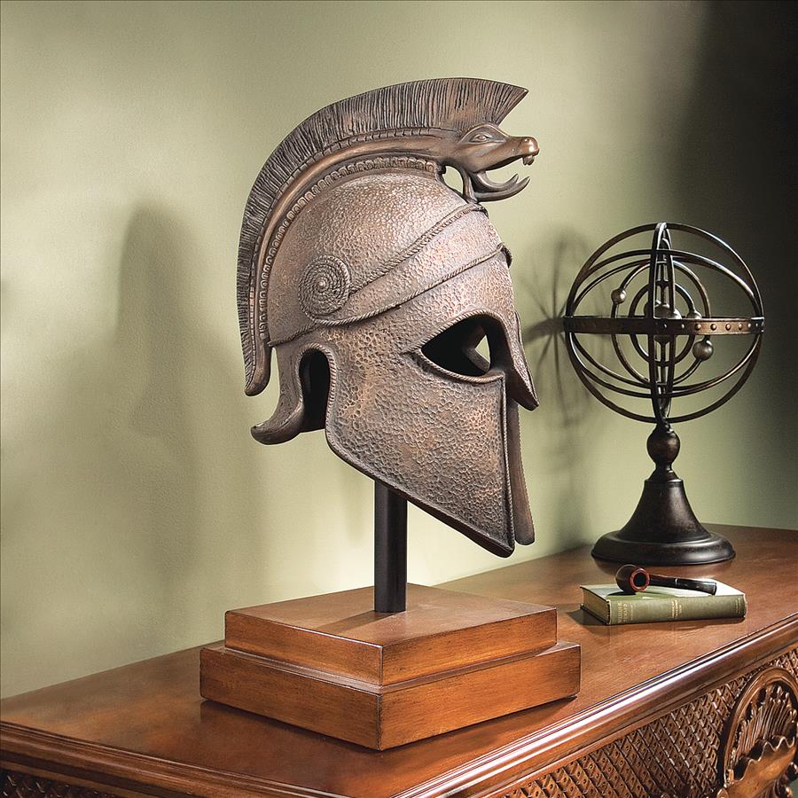 Macedonian Battle Helmet on Museum Mount Statue