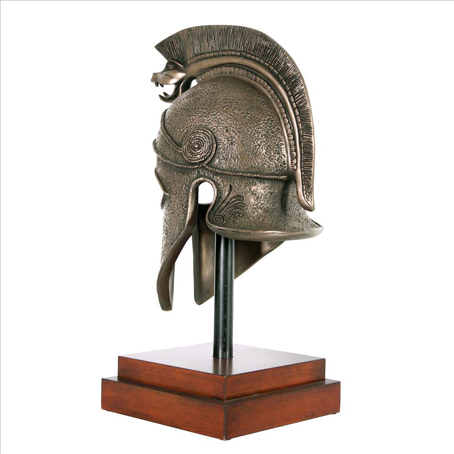 Macedonian Battle Helmet on Museum Mount Statue