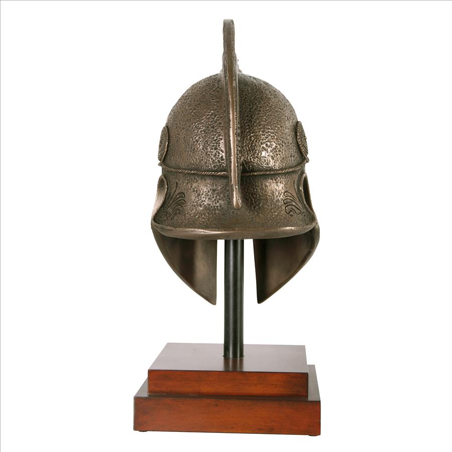 Macedonian Battle Helmet on Museum Mount Statue