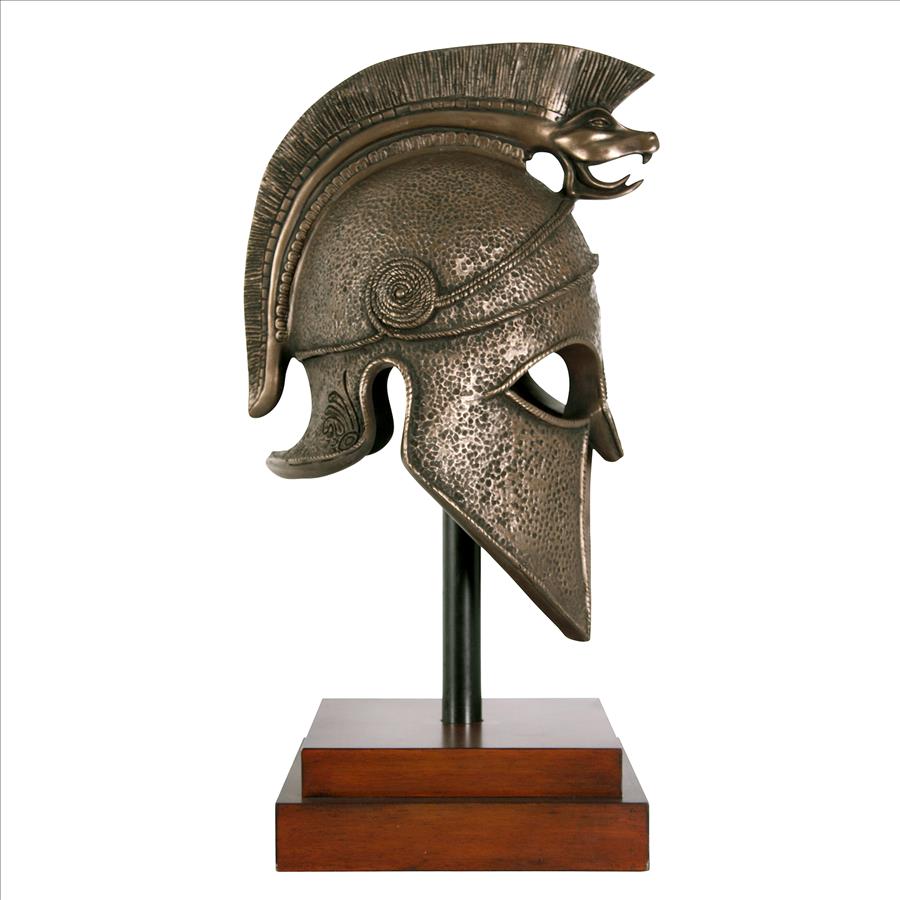 Macedonian Battle Helmet on Museum Mount Statue