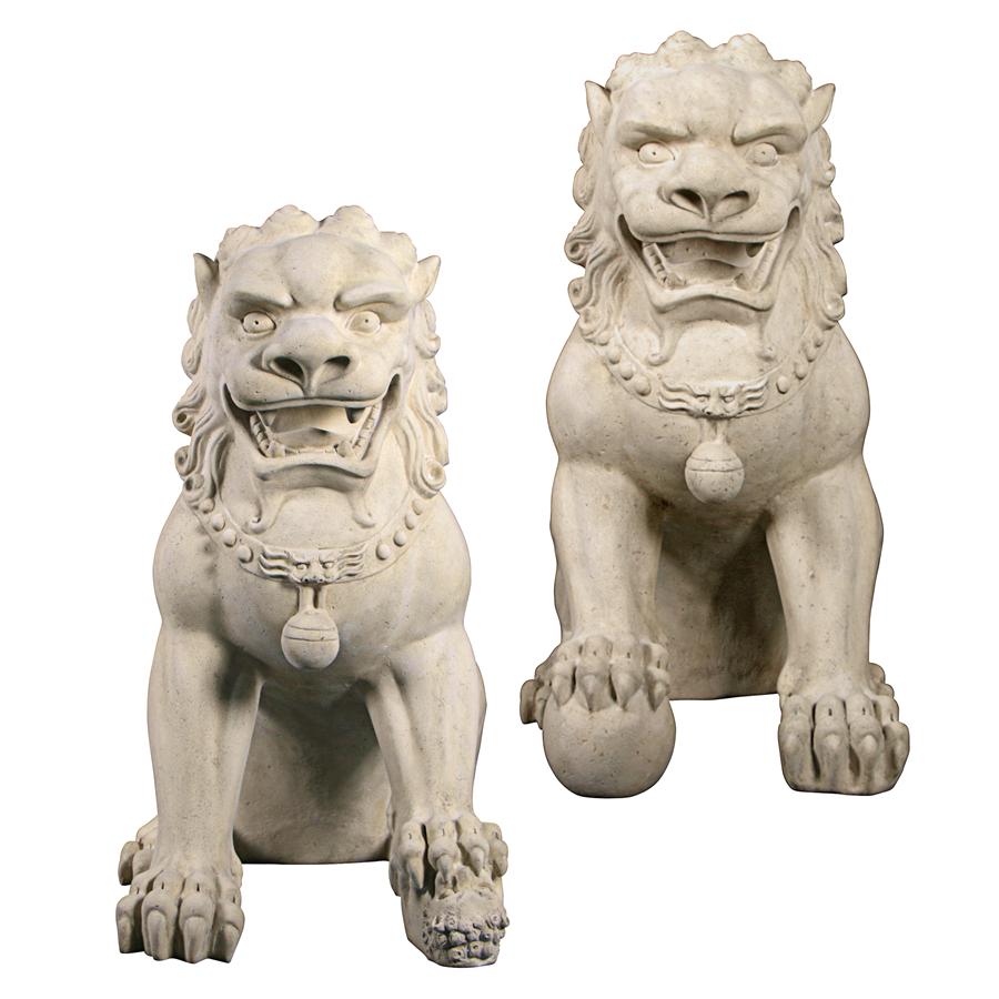 Grand Palace Chinese Lion Foo Dog Statues: Set of Male & Female (alone)