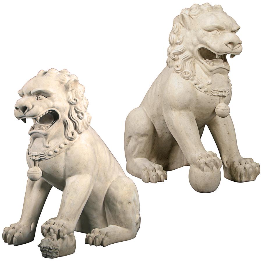 Grand Palace Chinese Lion Foo Dog Statues: Set of Male & Female (alone)