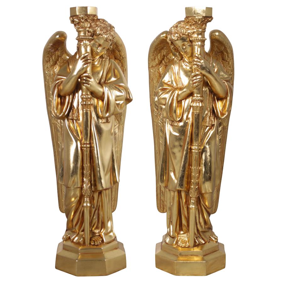 Padova Golden Guardian Angel Statues: Set of Two