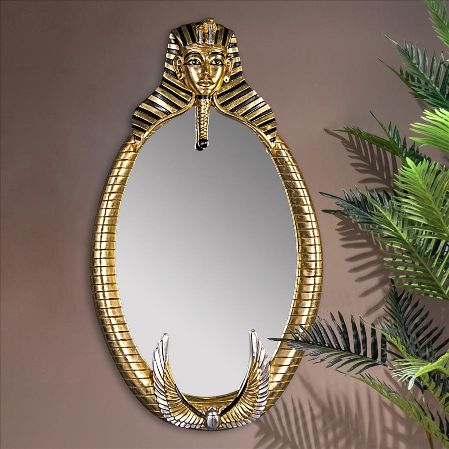 The Spirit of Tutankhamen: Egyptian Oval Mirror Wall Sculpture