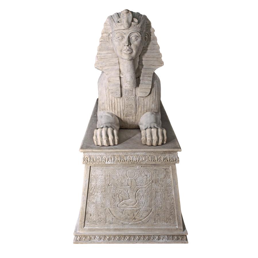 Grand Stone Sphinx Statue atop a Egyptian Plinth