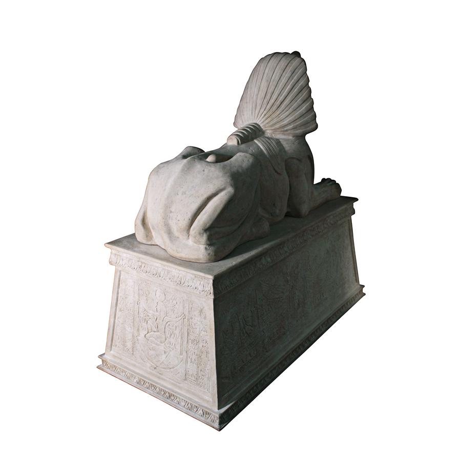 Grand Stone Sphinx Statue atop a Egyptian Plinth