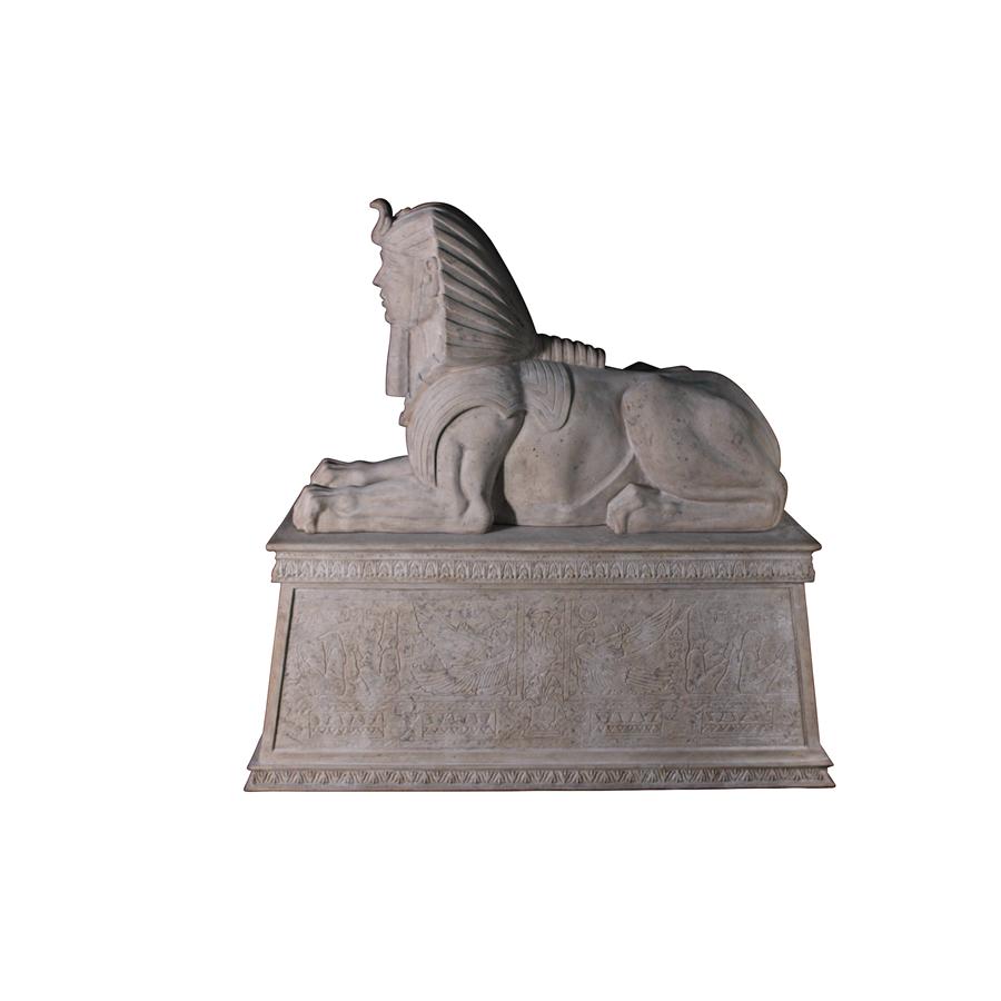 Grand Stone Sphinx Statue atop a Egyptian Plinth