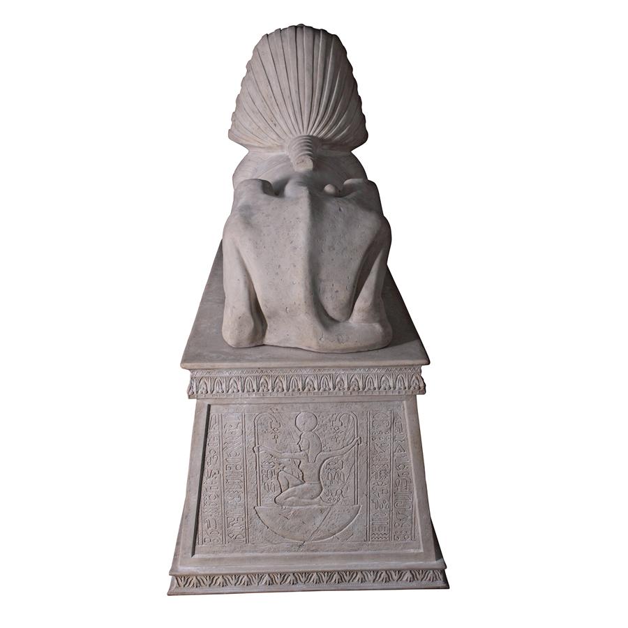 Grand Stone Sphinx Statue atop a Egyptian Plinth