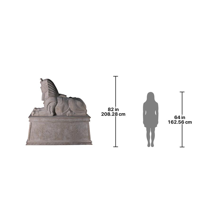 Grand Stone Sphinx Statue atop a Egyptian Plinth