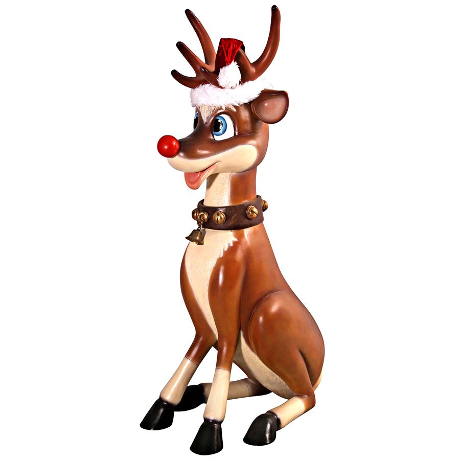 Santa's Red-Nosed Christmas Reindeer Statue: Sitting Large