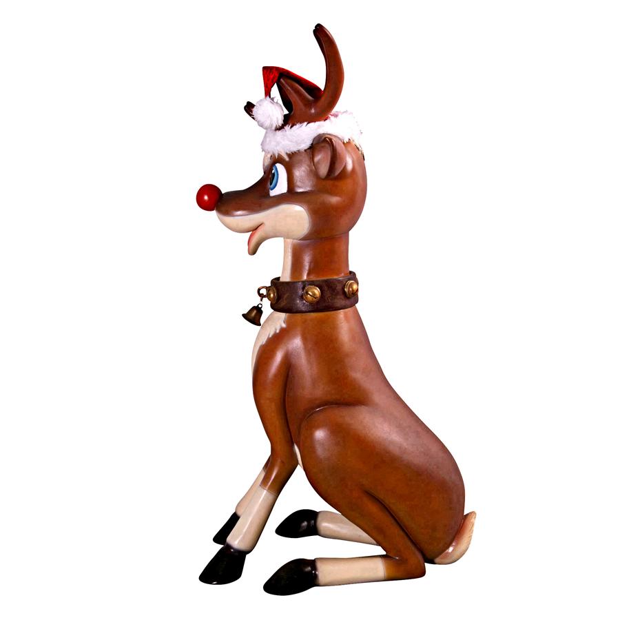 Santa's Red-Nosed Christmas Reindeer Statue: Sitting Large