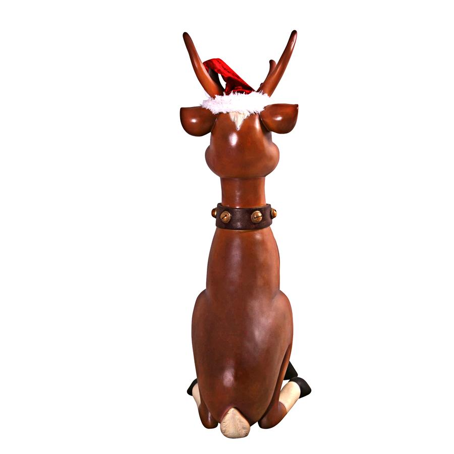 Santa's Red-Nosed Christmas Reindeer Statue: Sitting Large