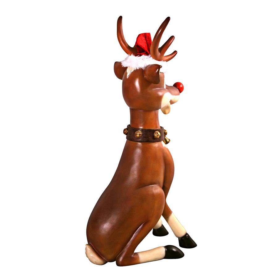 Santa's Red-Nosed Christmas Reindeer Statue: Sitting Large