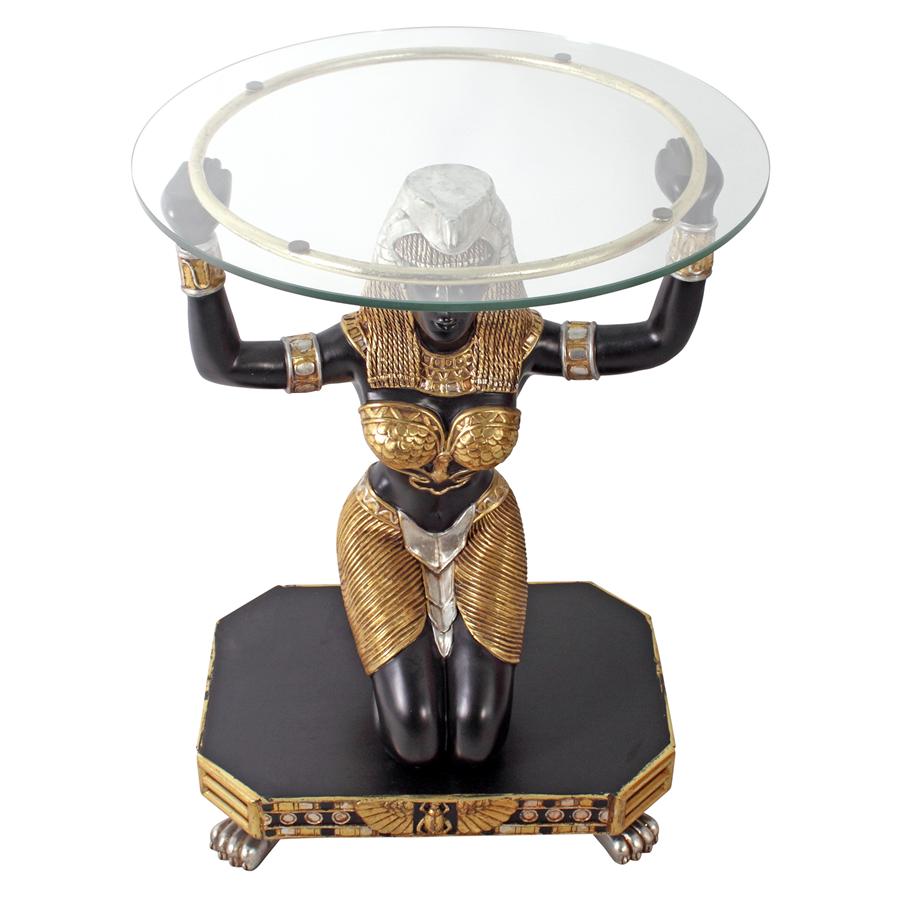 Egyptian Goddess Ma'at: Glass-Topped Console Table