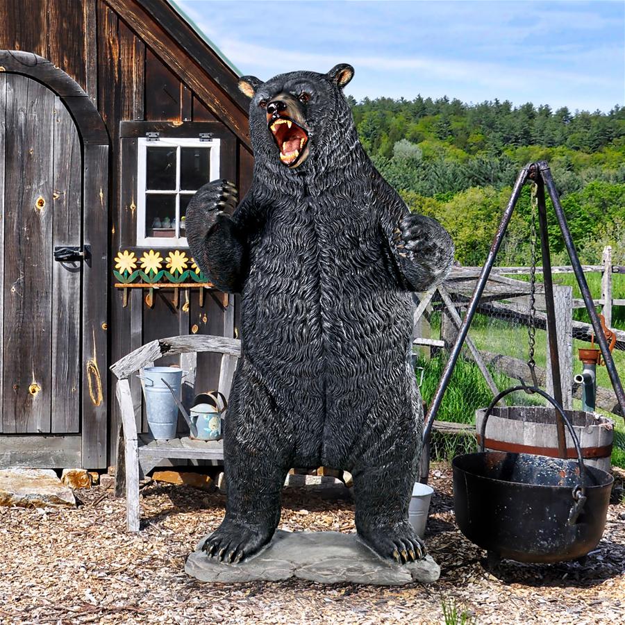 Growling Black Bear Life-Size Statue