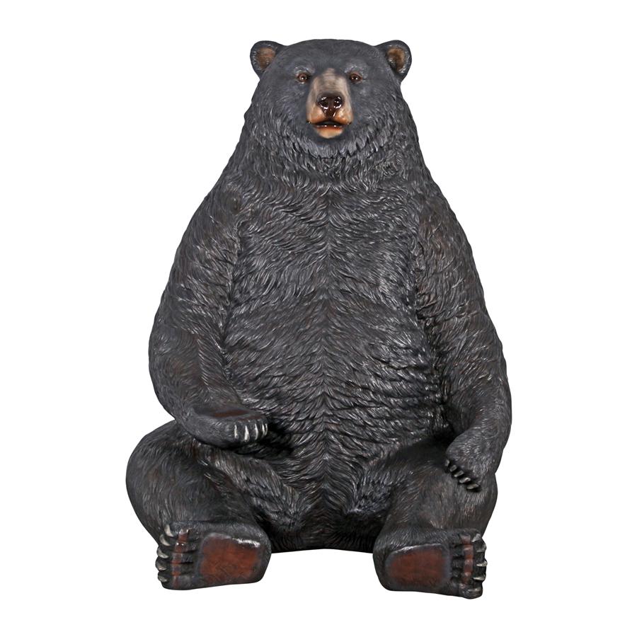 Sitting Pretty Oversized Black Bear Statue with Paw Seat