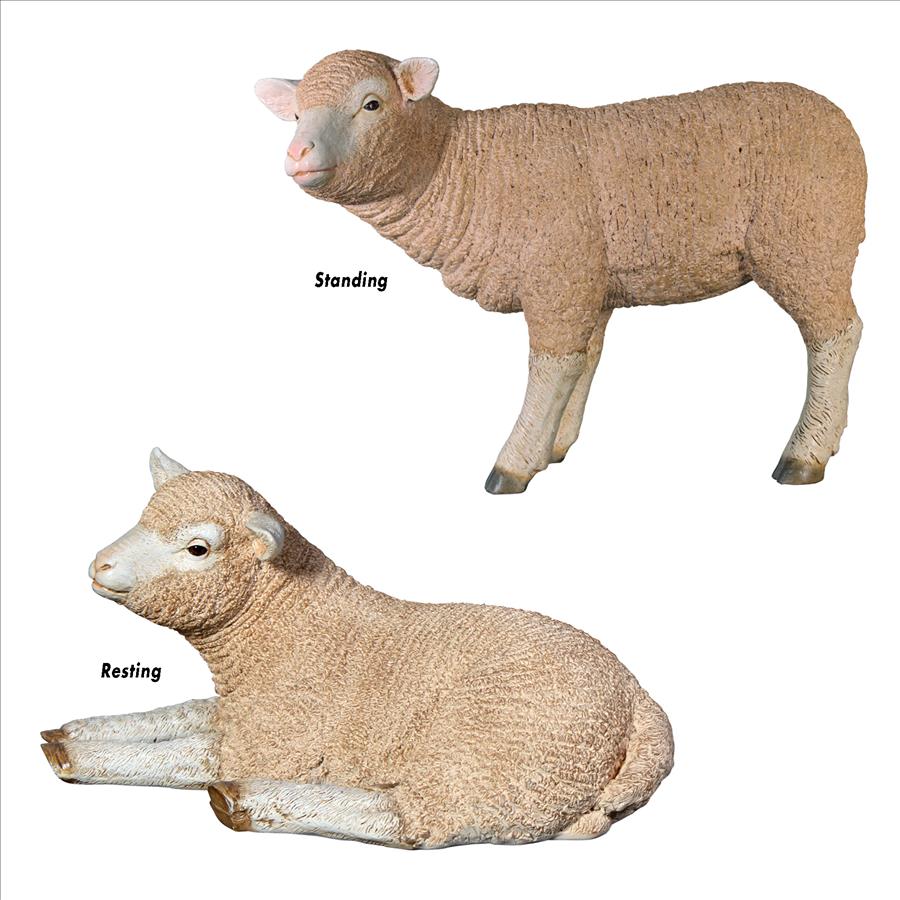 Merino Ewe Life-Size Lambs Statue Collection: Set of Two