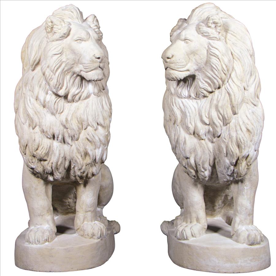 Stately Chateau Lion Sentinel Garden Statues: Set of Left and Right