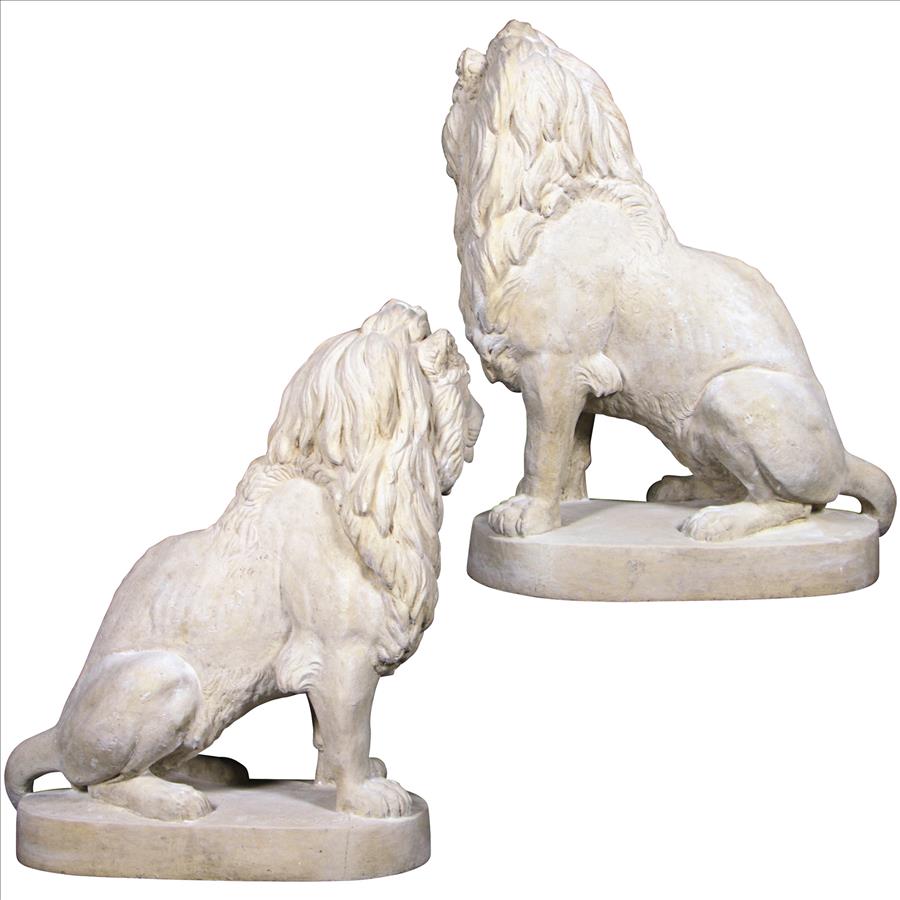 Stately Chateau Lion Sentinel Garden Statues: Set of Left and Right