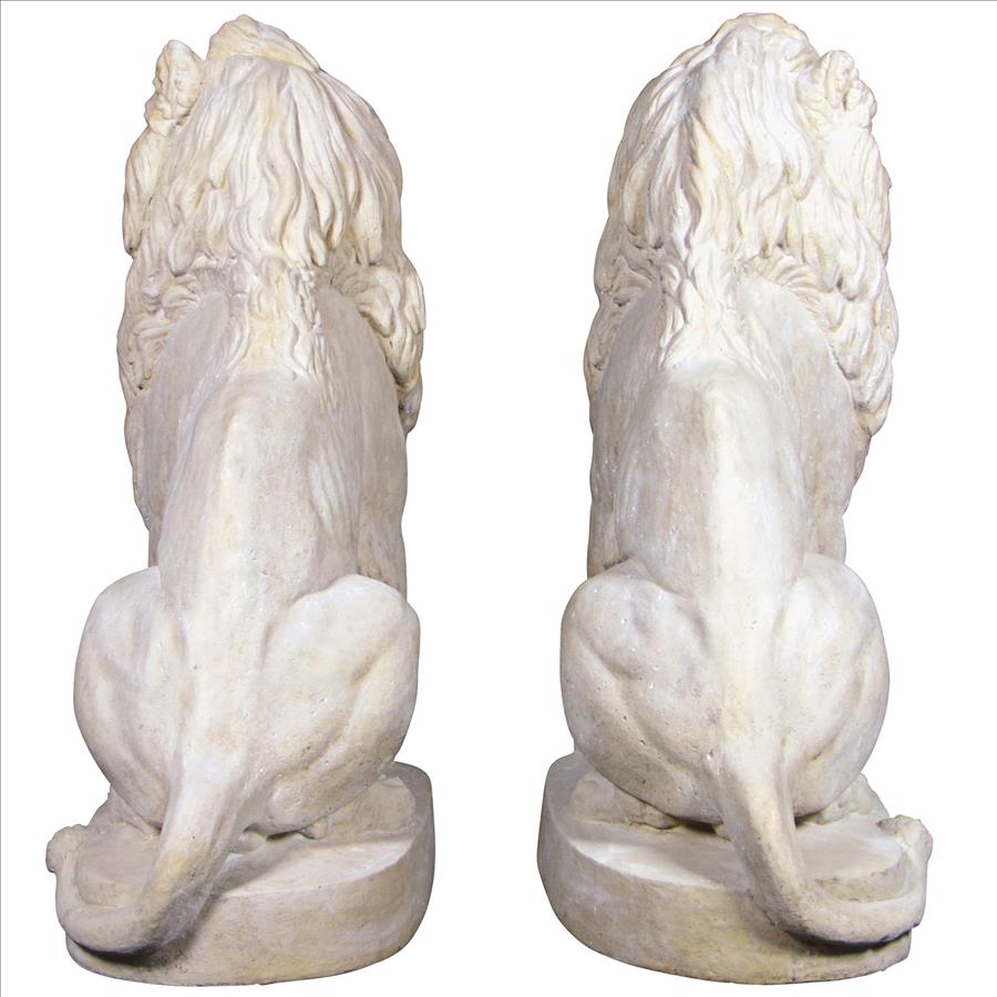 Stately Chateau Lion Sentinel Garden Statues: Set of Left and Right