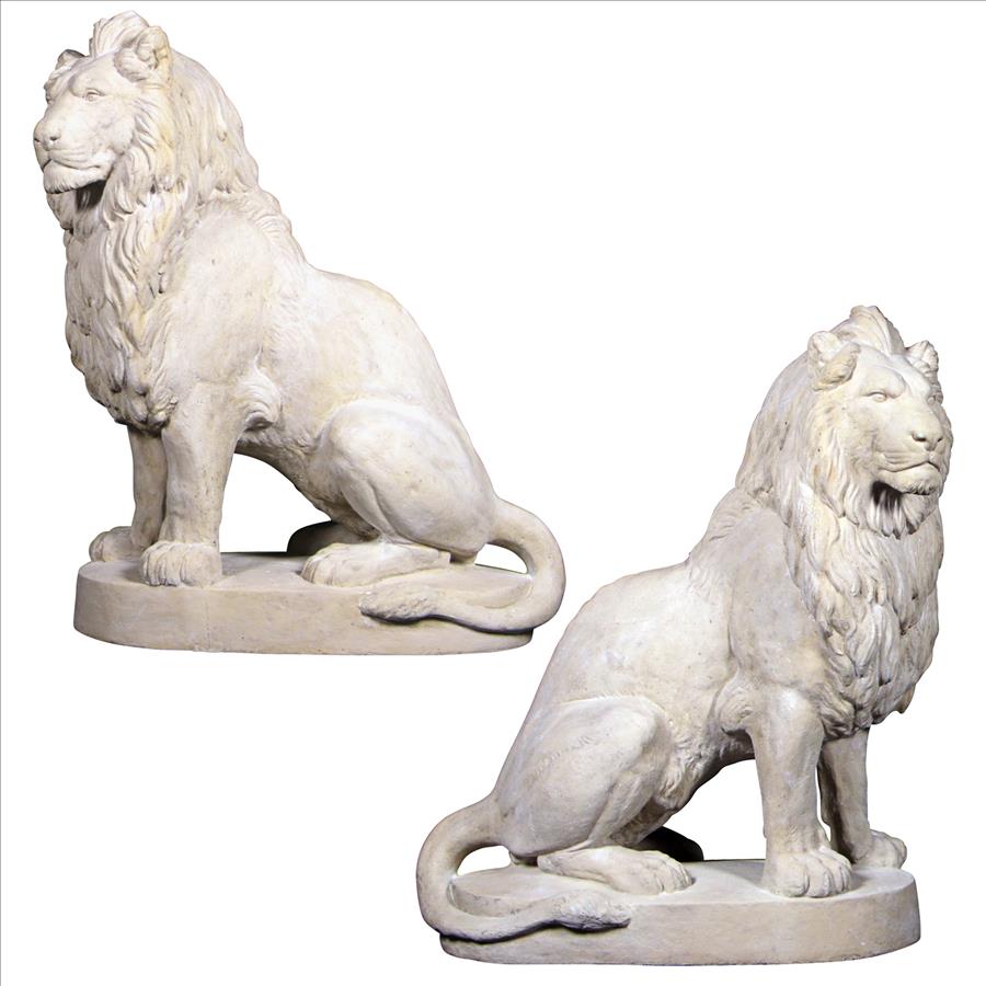 Stately Chateau Lion Sentinel Garden Statues: Set of Left and Right