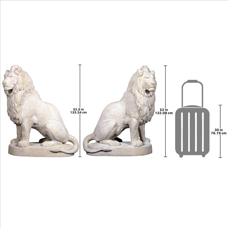 Stately Chateau Lion Sentinel Garden Statues: Set of Left and Right