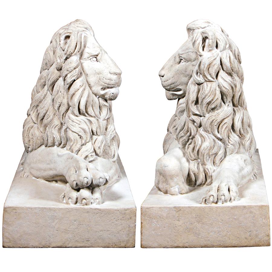 Castle Courtyard Lion Sentinel Statues: Set of Two