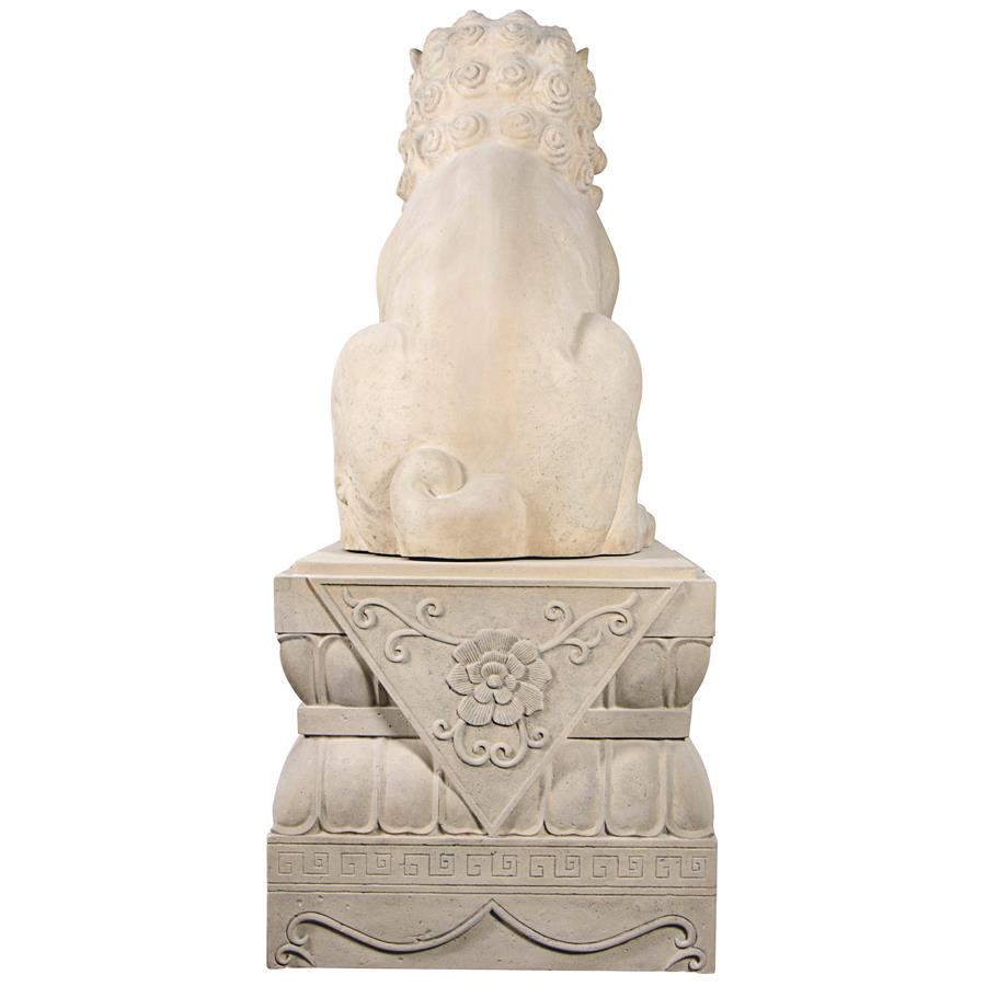 Grand Palace Chinese Lion Foo Dog Statue: Male with Pedestal Base