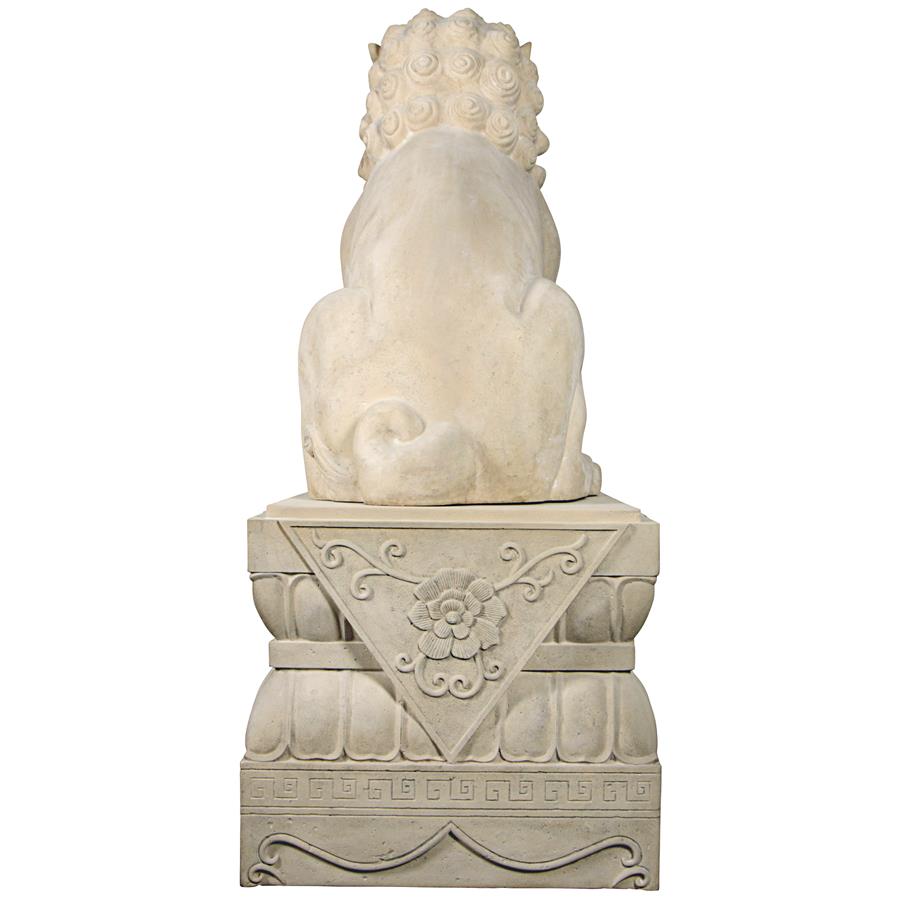 Grand Palace Chinese Lion Foo Dog Statue: Female with Pedestal Base