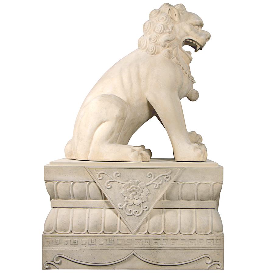 Grand Palace Chinese Lion Foo Dog Statue: Female with Pedestal Base