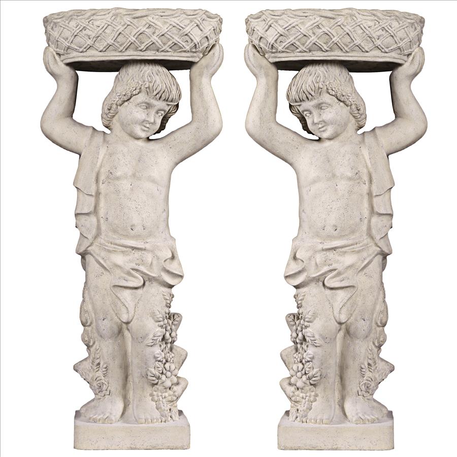 Young Bacchus with Basket Planters Garden Statues: Set of Two