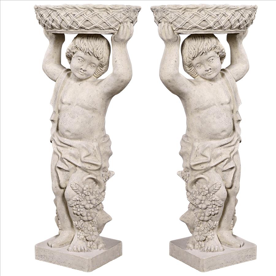 Young Bacchus with Basket Planters Garden Statues: Set of Two